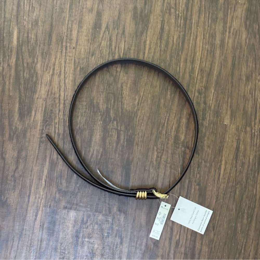 Madewell Black Leather Belt with Gold Buckle
